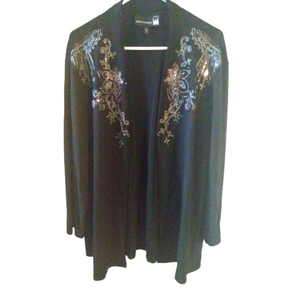 Sequined Antthony Dress Jacket Open Lightweight Style Elegant Layer Lux Event 1X